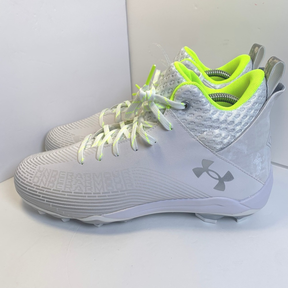 Under Armour Spotlight 4 MC 3027306-100 White Neon Chartreuse Cleats 11.5